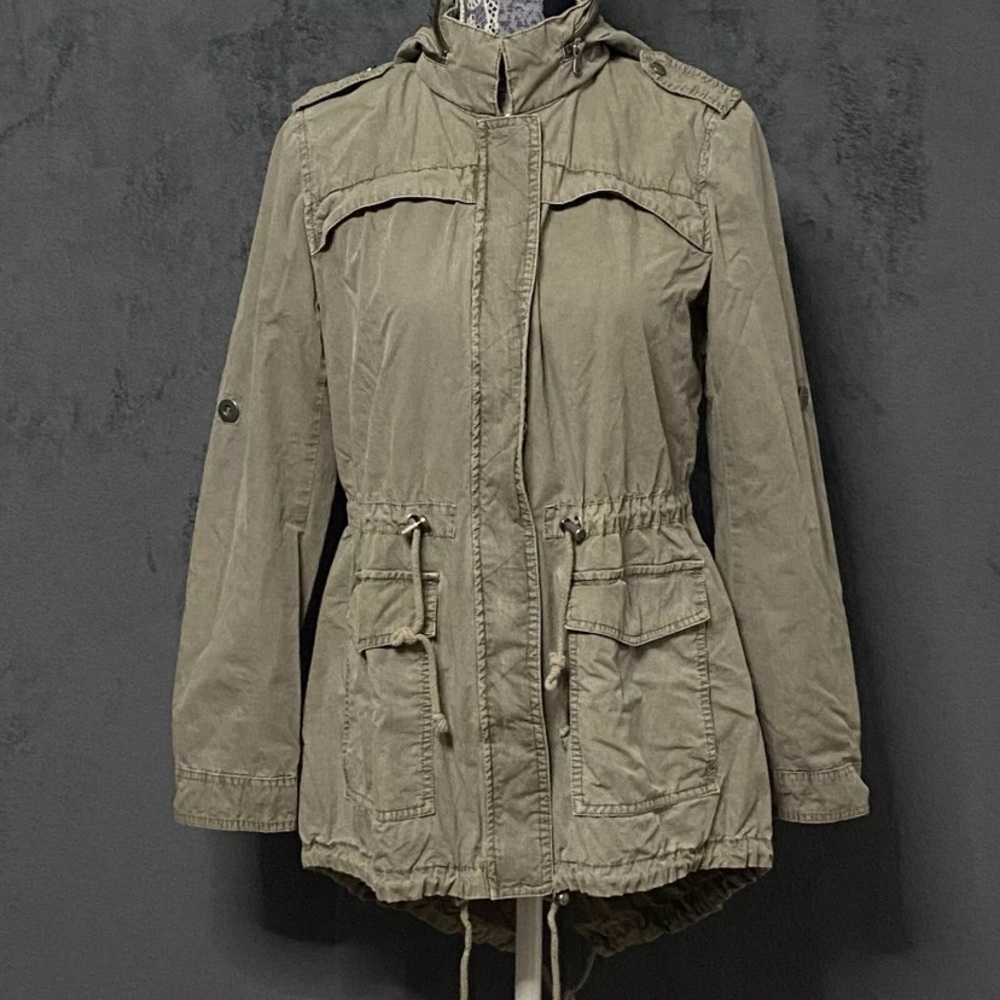 Levi’s Utility Anorak Jacket Womens S Taupe Fishtail Packable Hood Pockets